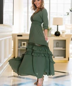 BB Custom Pippa Ruffle Maxi Dress | Dusty Green