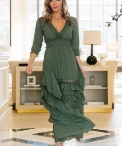 BB Custom Pippa Ruffle Maxi Dress | Dusty Green