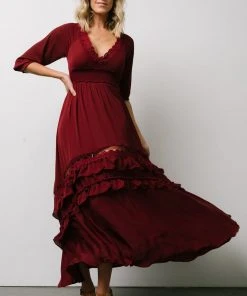 BB Custom Pippa Ruffle Maxi Dress | Merlot