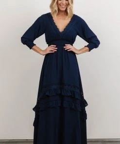 BB Custom Pippa Ruffle Maxi Dress | Navy
