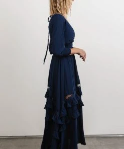 BB Custom Pippa Ruffle Maxi Dress | Navy