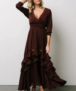 BB Custom Pippa Ruffle Maxi Dress | Raisin