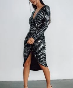 MA Poland Sequin Midi Dress | Black Dresses