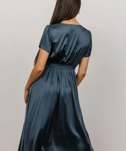 JH Dresses Poppy Satin Midi Dress | Midnight Blue