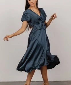 JH Dresses Poppy Satin Midi Dress | Midnight Blue
