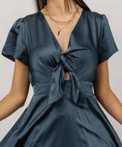 JH Dresses Poppy Satin Midi Dress | Midnight Blue