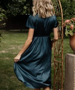 JH Dresses Poppy Satin Midi Dress | Midnight Blue