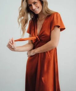 JH Dresses Poppy Satin Midi Dress | Rust