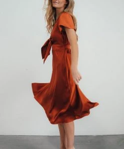 JH Dresses Poppy Satin Midi Dress | Rust