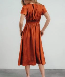 JH Dresses Poppy Satin Midi Dress | Rust