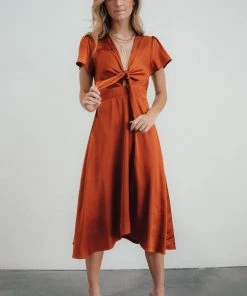 JH Dresses Poppy Satin Midi Dress | Rust