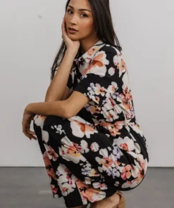 BS Posy Jumpsuit | Black + Pink Floral Vacation