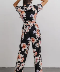 BS Posy Jumpsuit | Black + Pink Floral Vacation