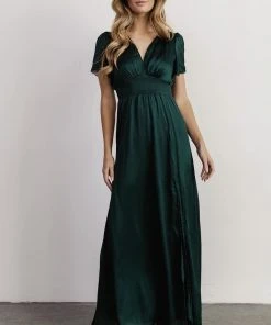 RR Prague Satin Maxi Dress | Dark Green Dresses