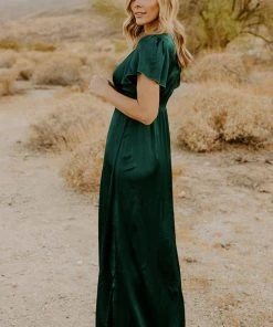RR Prague Satin Maxi Dress | Dark Green Dresses