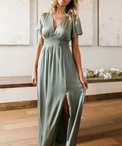 RR Prague Satin Maxi Dress | Eucalyptus
