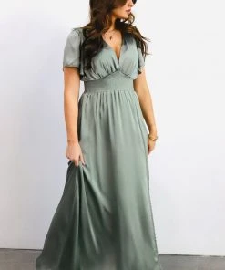 RR Prague Satin Maxi Dress | Eucalyptus