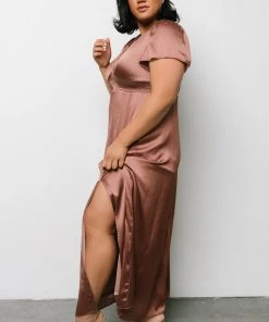 RR Prague Satin Maxi Dress | Rosy Brown Dresses