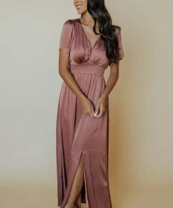 RR Prague Satin Maxi Dress | Rosy Brown Dresses