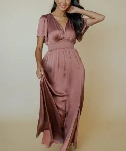 RR Prague Satin Maxi Dress | Rosy Brown Dresses