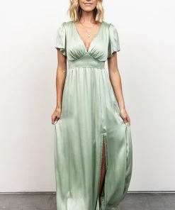RR Dresses Prague Satin Maxi Dress | Sage