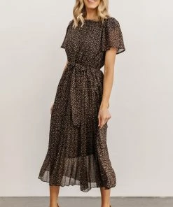 POL Prim Pleated Dress | Black Print Dresses