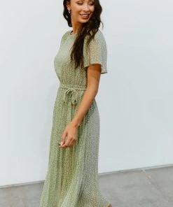 POL Dresses Prim Pleated Dress | Olive Print