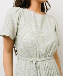 POL Dresses Prim Pleated Dress | Yellow + Sage Floral