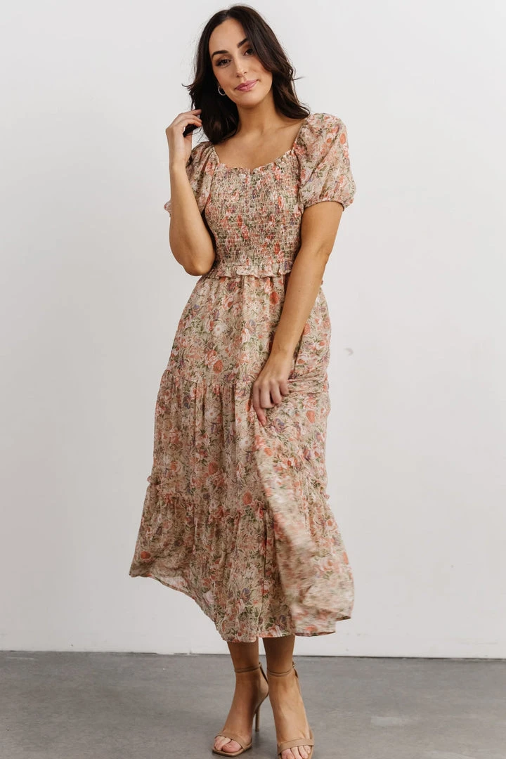 HAY Priscilla Smocked Midi Dress | Dusty Pink Floral 3 HAY Priscilla Smocked Midi Dress | Dusty Pink Floral