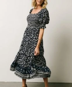 IL Dresses Ramona Smocked Midi Dress | Navy Floral Print