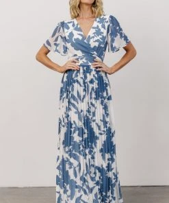 Soi Dresses Ranier Pleated Wrap Maxi Dress | French Blue Print