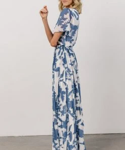 Soi Dresses Ranier Pleated Wrap Maxi Dress | French Blue Print