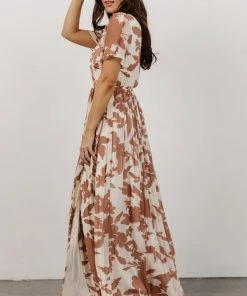 Soi Ranier Pleated Wrap Maxi Dress | Rosy Brown Print