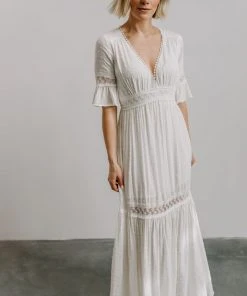AK Rayne Deep V Maxi Dress | White