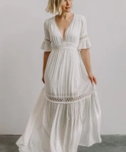 AK Rayne Deep V Maxi Dress | White