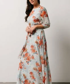 BB Custom Rebecca Maxi Dress | Blue + Coral Blossom