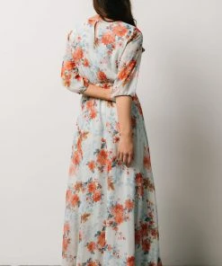 BB Custom Rebecca Maxi Dress | Blue + Coral Blossom