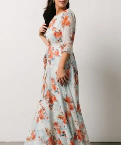 BB Custom Rebecca Maxi Dress | Blue + Coral Blossom