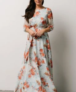 BB Custom Rebecca Maxi Dress | Blue + Coral Blossom
