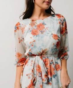 BB Custom Rebecca Maxi Dress | Blue + Coral Blossom