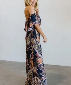 Soi Dresses Rhonda Paisley Print Maxi Dress | Dark Blue