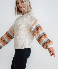 LUM Robledo Chunky Knit Stripe Sweater | Oatmeal