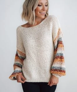 LUM Robledo Chunky Knit Stripe Sweater | Oatmeal