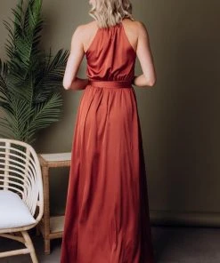 BB Custom Roma Satin Maxi Dress | Rust Dresses