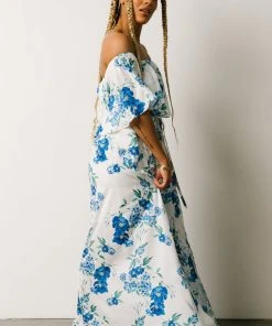 Soi Rosalie Off Shoulder Maxi Dress | Blue Floral