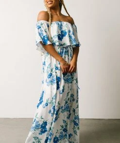 Soi Rosalie Off Shoulder Maxi Dress | Blue Floral