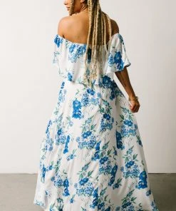 Soi Rosalie Off Shoulder Maxi Dress | Blue Floral