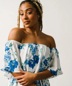 Soi Rosalie Off Shoulder Maxi Dress | Blue Floral