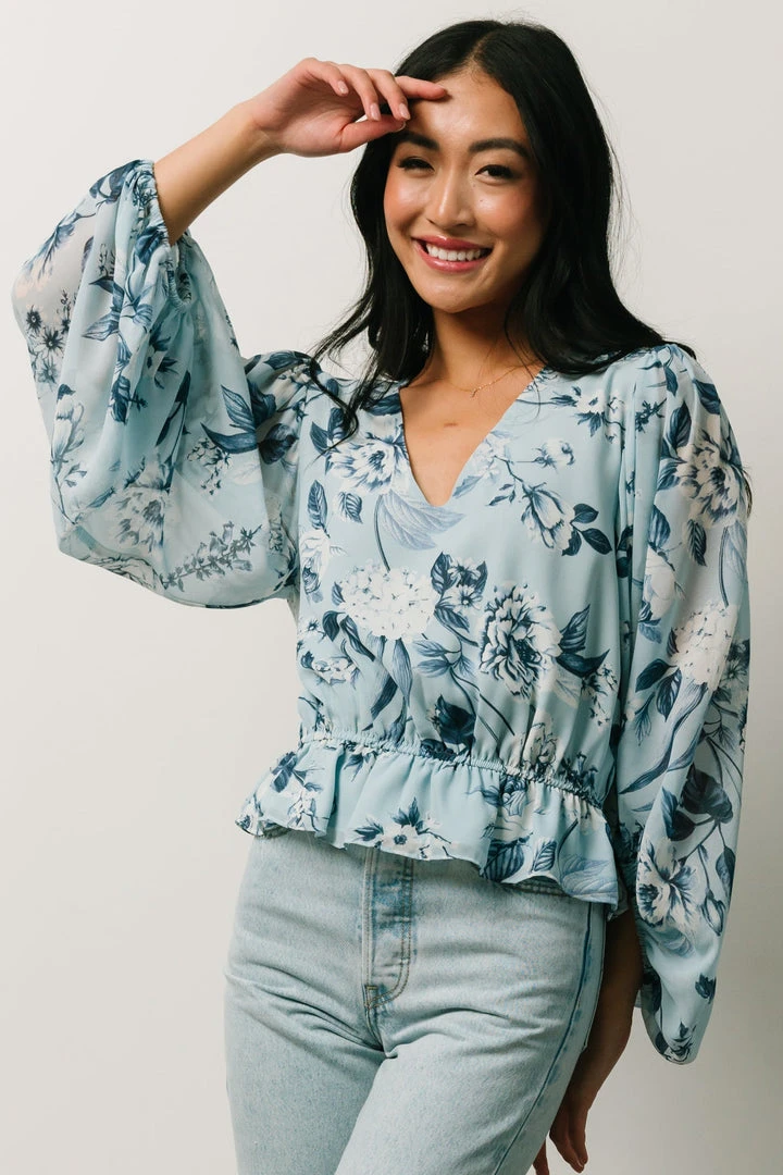 SL Tops Rosie Top | Light Blue Floral 1 SL Tops Rosie Top | Light Blue Floral