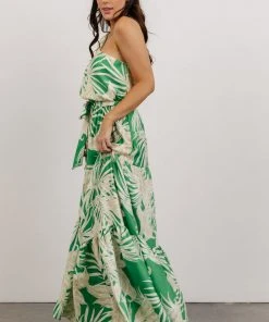 FT Sally One Shoulder Maxi Dress | Green Floral Dresses